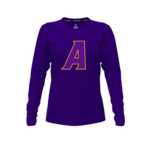 [FTLVCFPP-FYXS-LOGO1] Decker Comfort T-Shirt (Female Youth XS, Purple, V Neck, Logo 1, Long Sleeve)