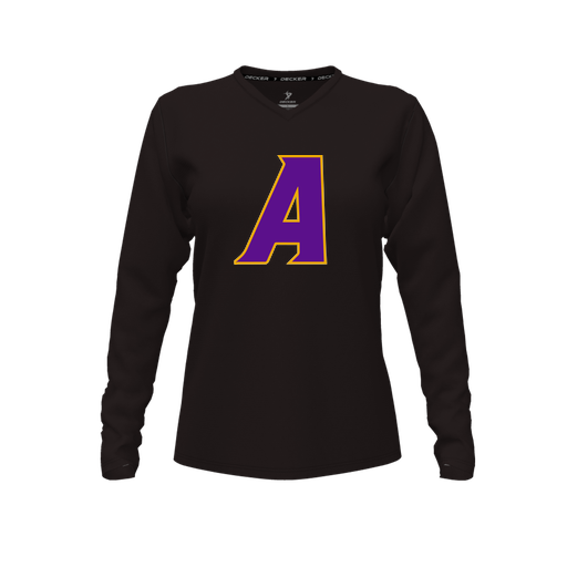 [FTLVPTBK-FYXS-LOGO1] Decker Performance T-Shirt (Female Youth XS, Black, V Neck, Logo 1, Long Sleeve)