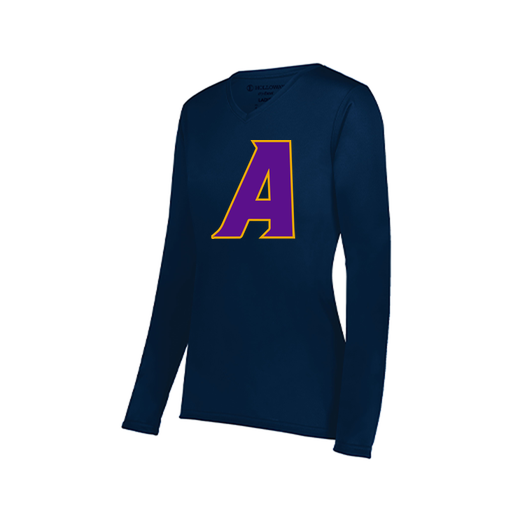 [222824.065.S-LOGO1] Ladies LS Smooth Sport Shirt (Female Adult S, Navy, Logo 1)